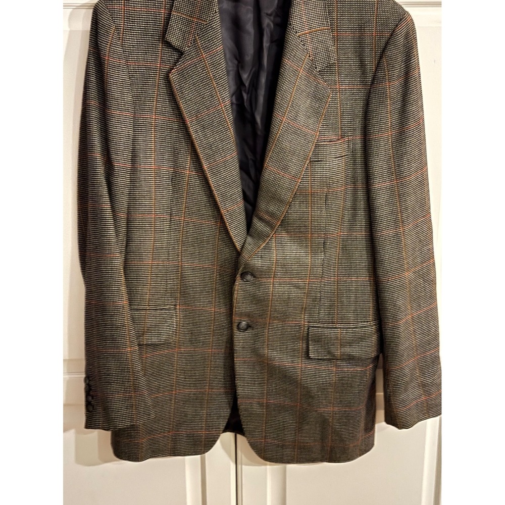 William G Woo Vintage Mens Glen Plaid Windowpane Blazer Sport Coat‎ Brown Red